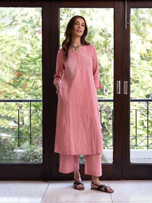 Coral cotton doriwork kurta