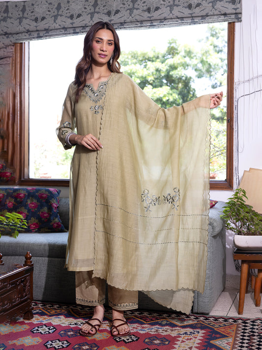 Sage green mul chanderi dupatta