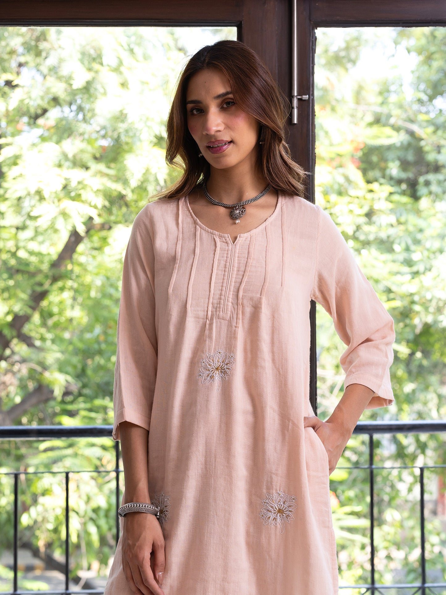 Peach cotton doriwork co-ord set