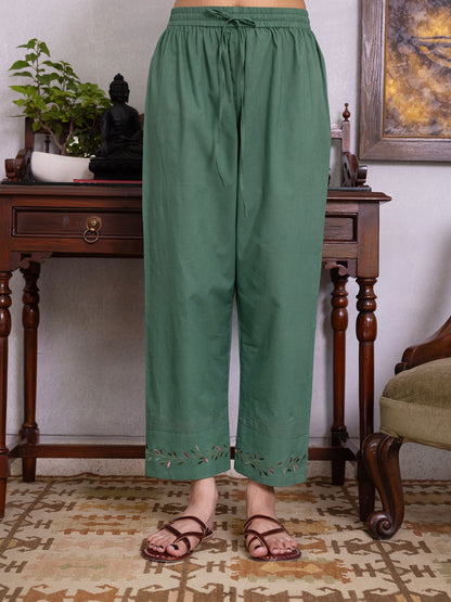 Green mul chanderi gota with thread embroidery kurta set