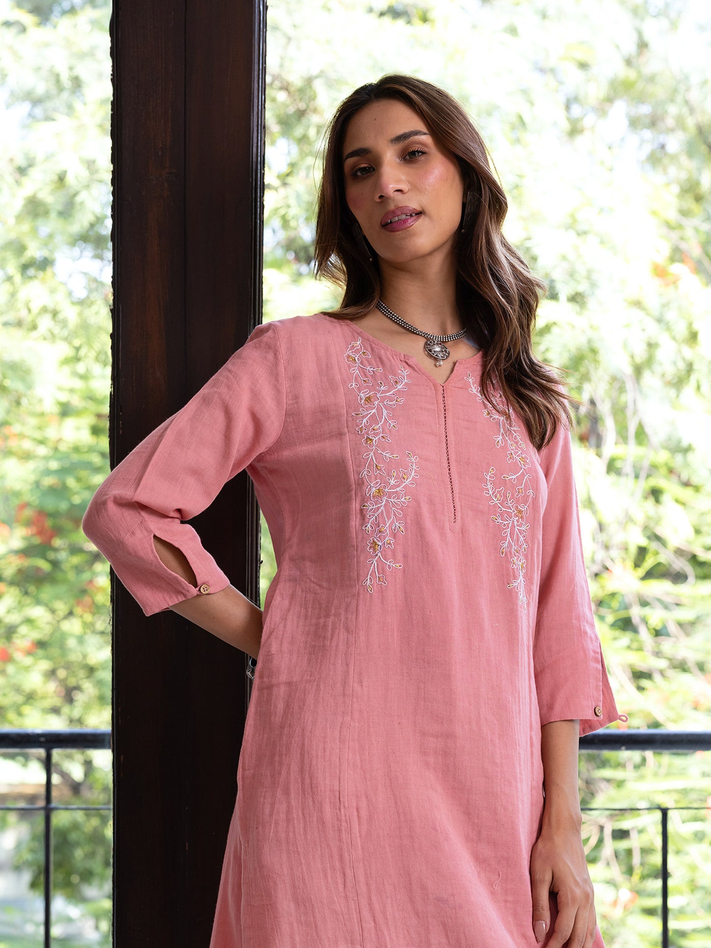 Coral cotton doriwork kurta