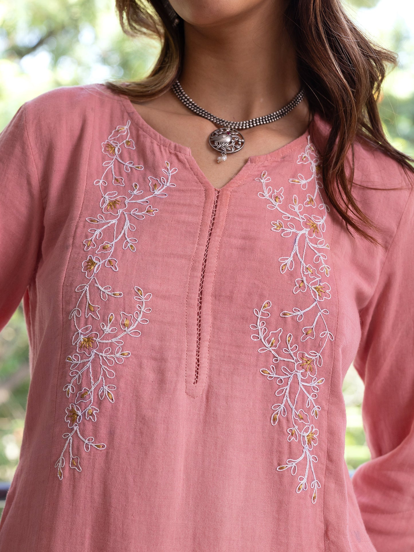 Coral cotton doriwork kurta