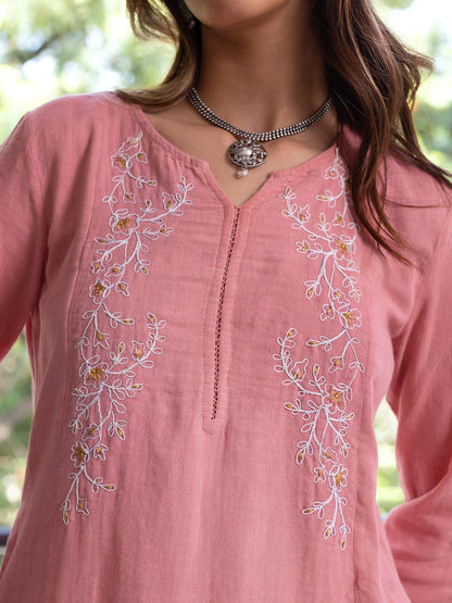 Coral cotton doriwork kurta