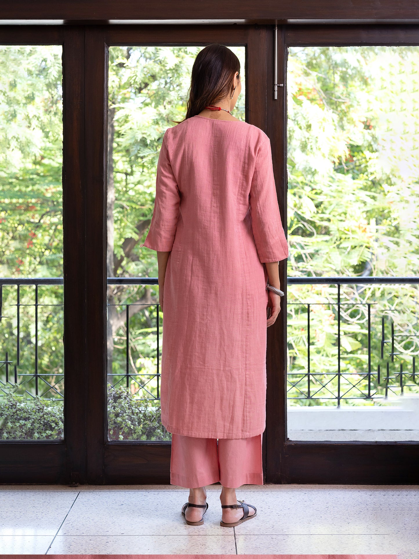 Coral cotton doriwork kurta