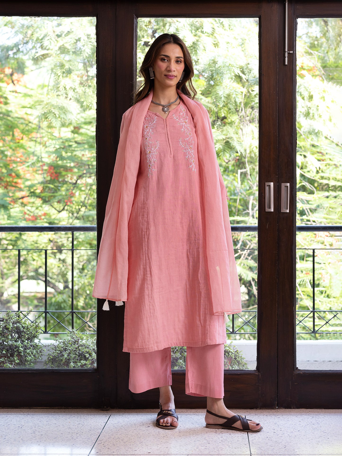 Coral cotton doriwork co-ord set