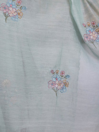 Light blue mul chanderi gota with thread embroidery kurta set