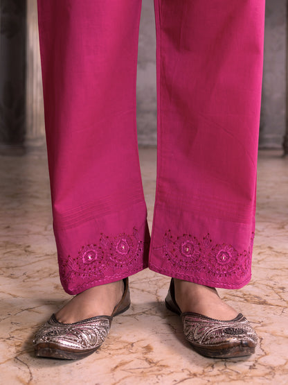 Rani pink Cotton Pant  with thread and mirror work