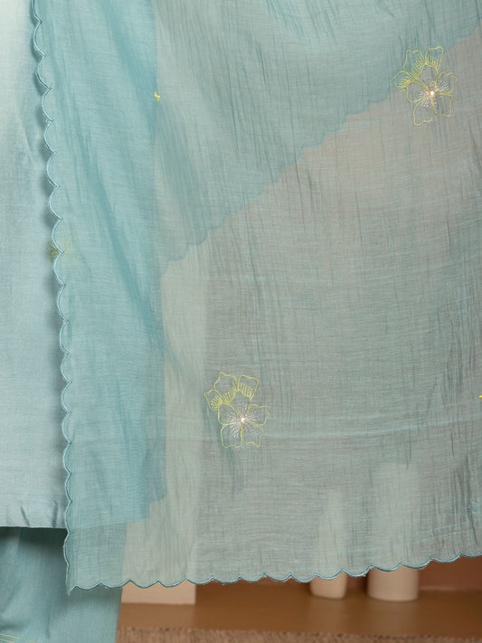 Sea Blue Mul Chanderi Dupatta