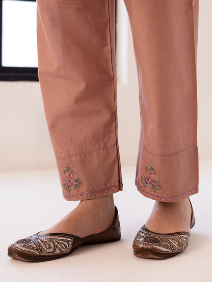 Beige linen thread and fabric cutwork kurta