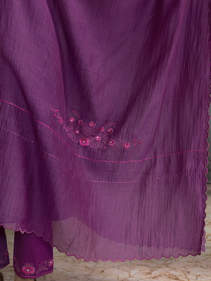 Purple mul chanderi thread with mirror work dupatta