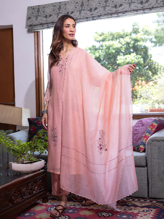 Peach mul chanderi dupatta