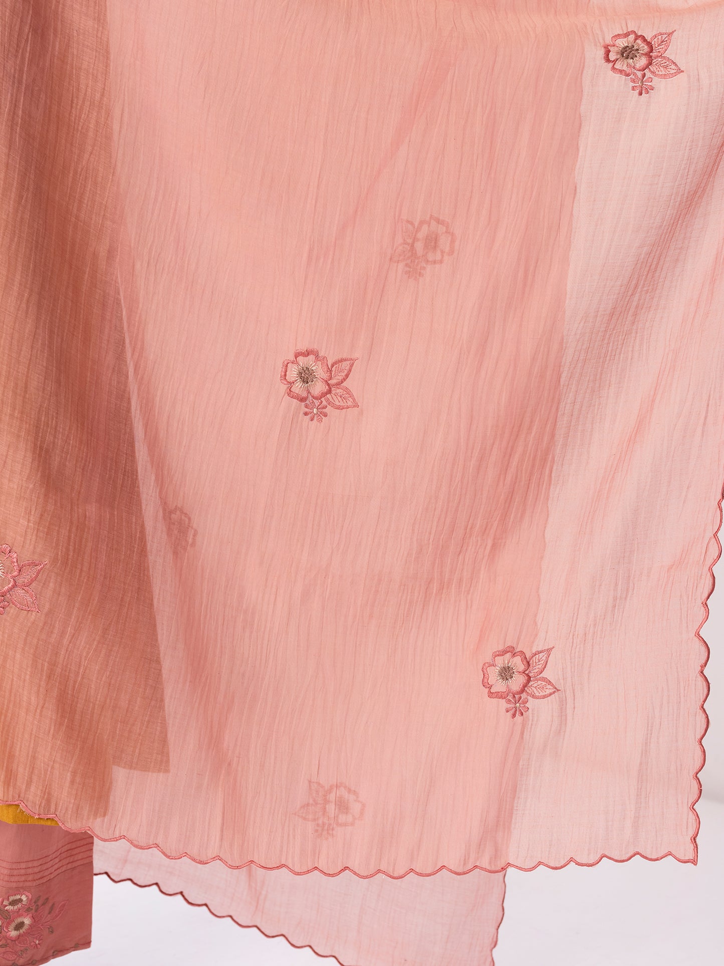 Yellow linen thread and fabric cutwork kurta set