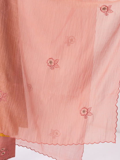 Yellow linen thread and fabric cutwork kurta set