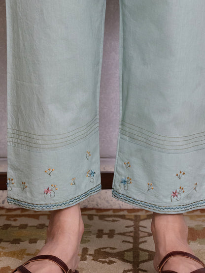 Light blue mul chanderi gota with thread embroidery kurta set