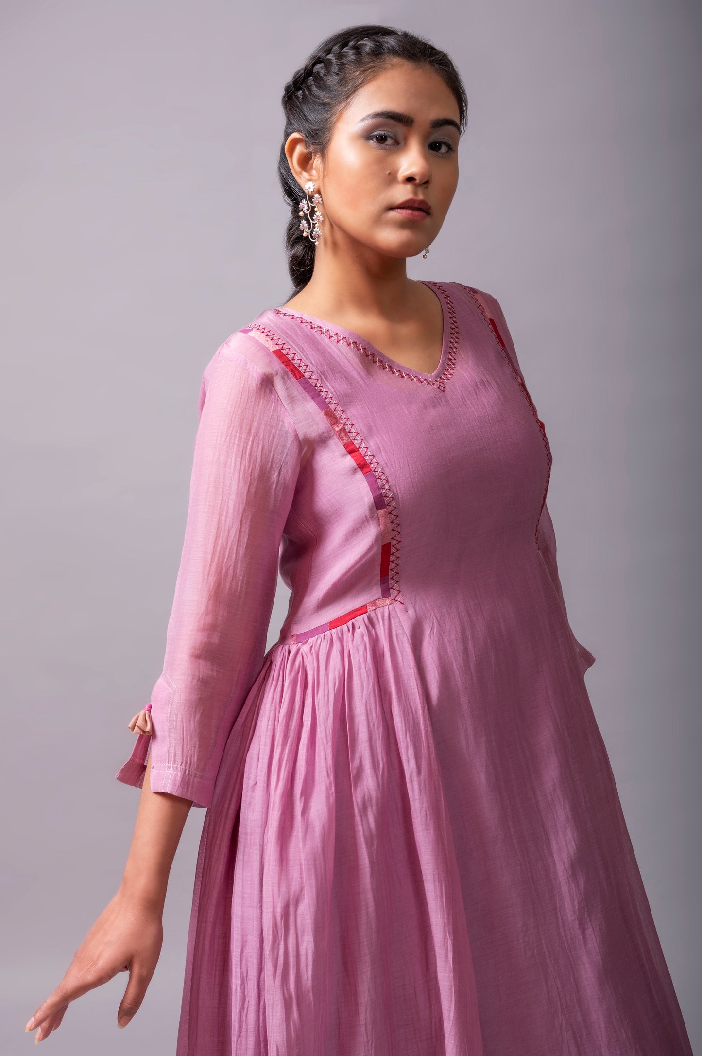 Mauve Fine Chanderi Flared Dress