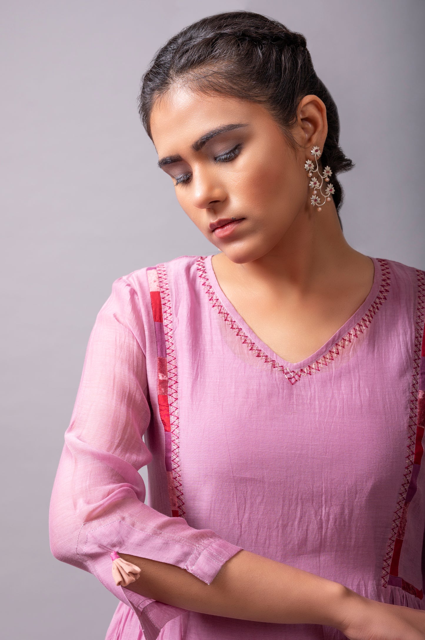 Mauve Fine Chanderi Flared Dress