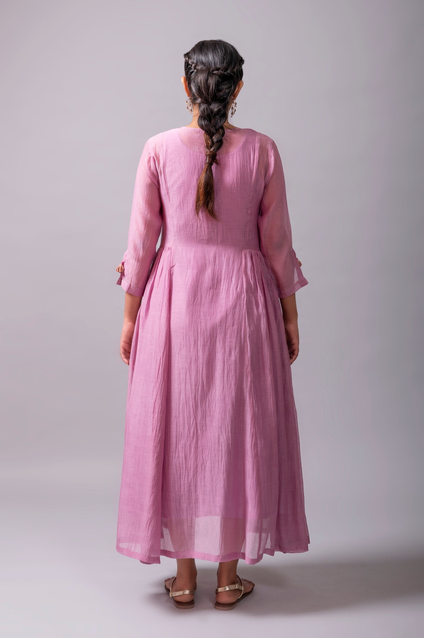 Mauve Fine Chanderi Flared Dress