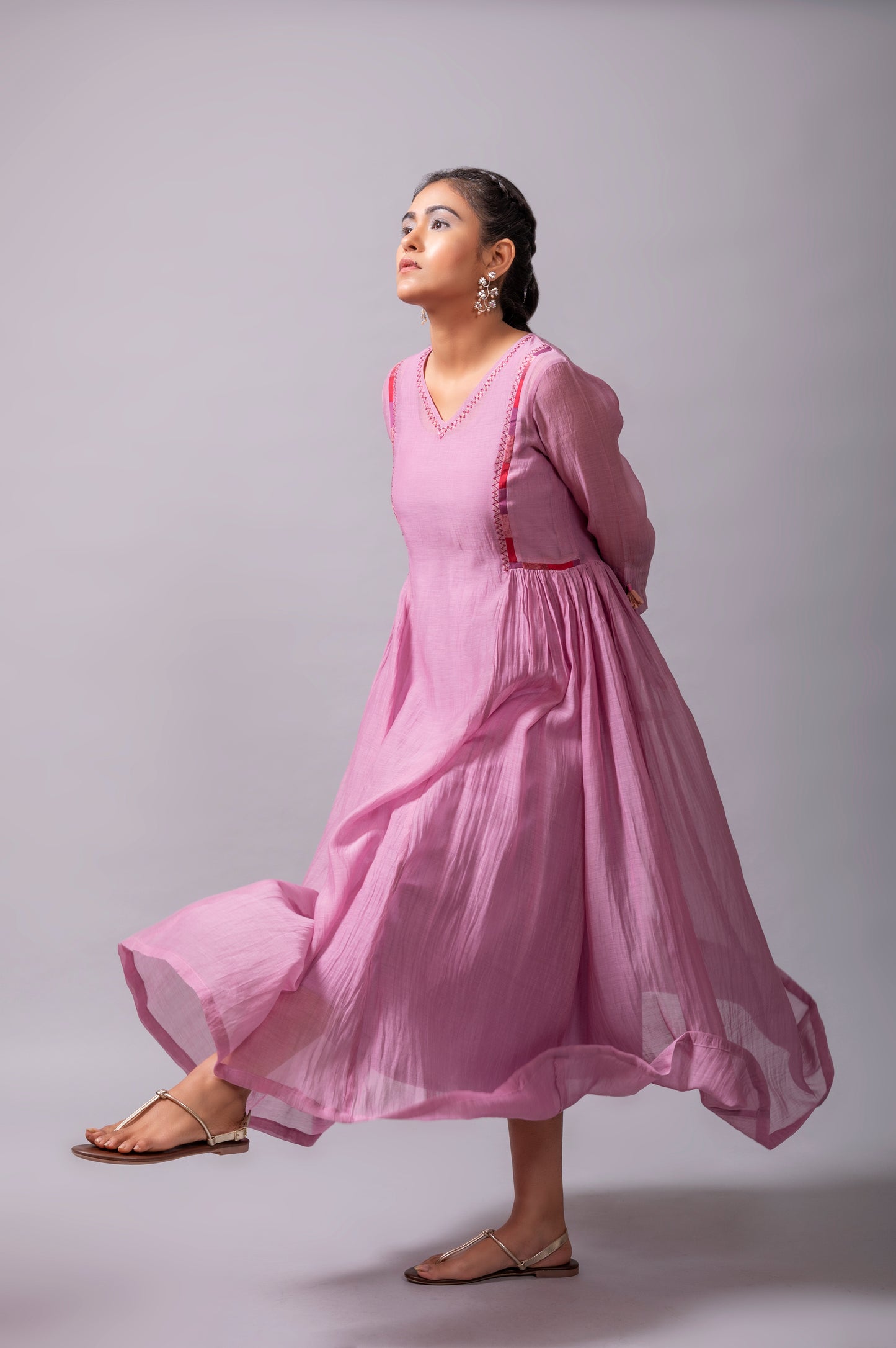 Mauve Fine Chanderi Flared Dress