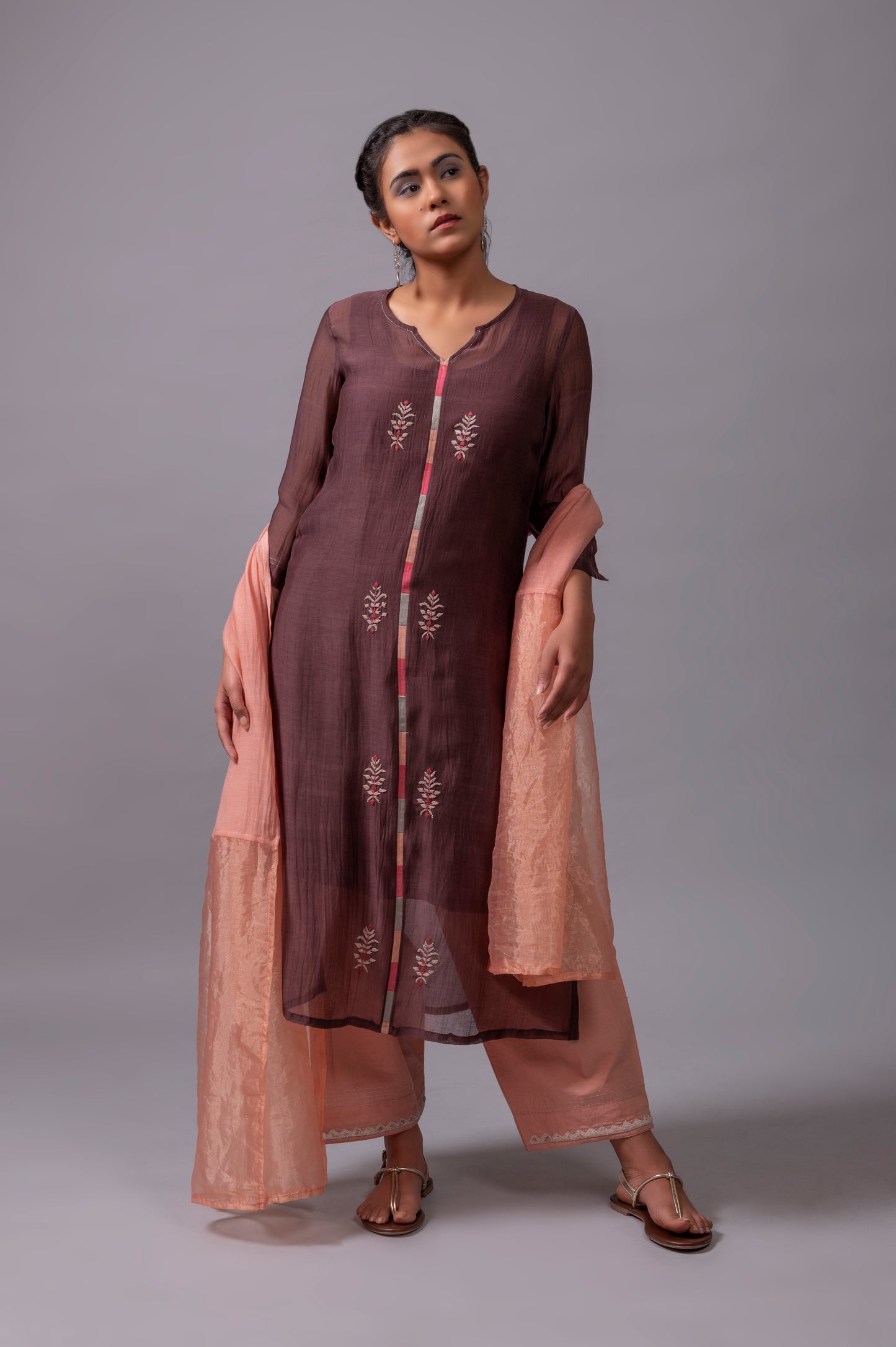 Brown Fine Chanderi Kurta