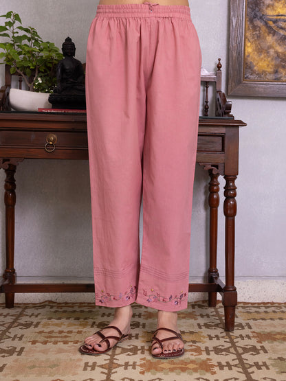 Onion pink mul chanderi gota with thread embroidery kurta set