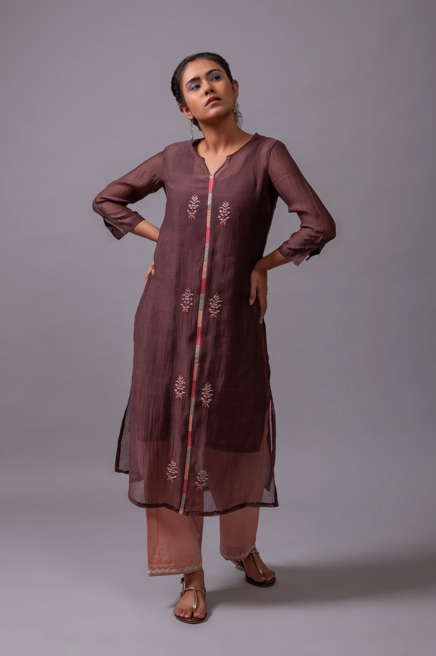 Brown Fine Chanderi Kurta