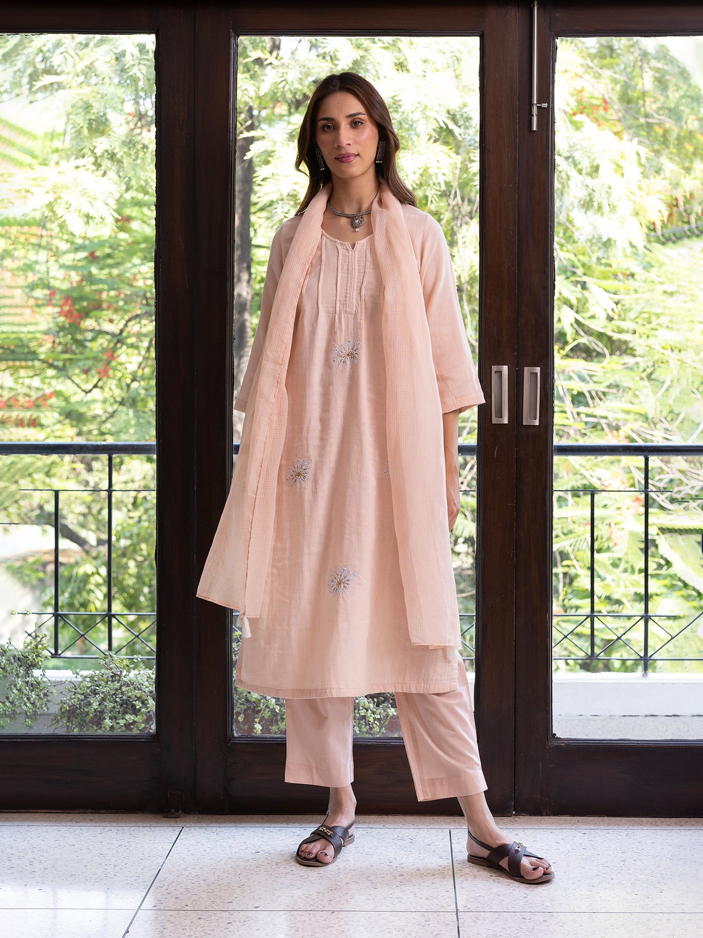 Peach cotton doriwork co-ord set