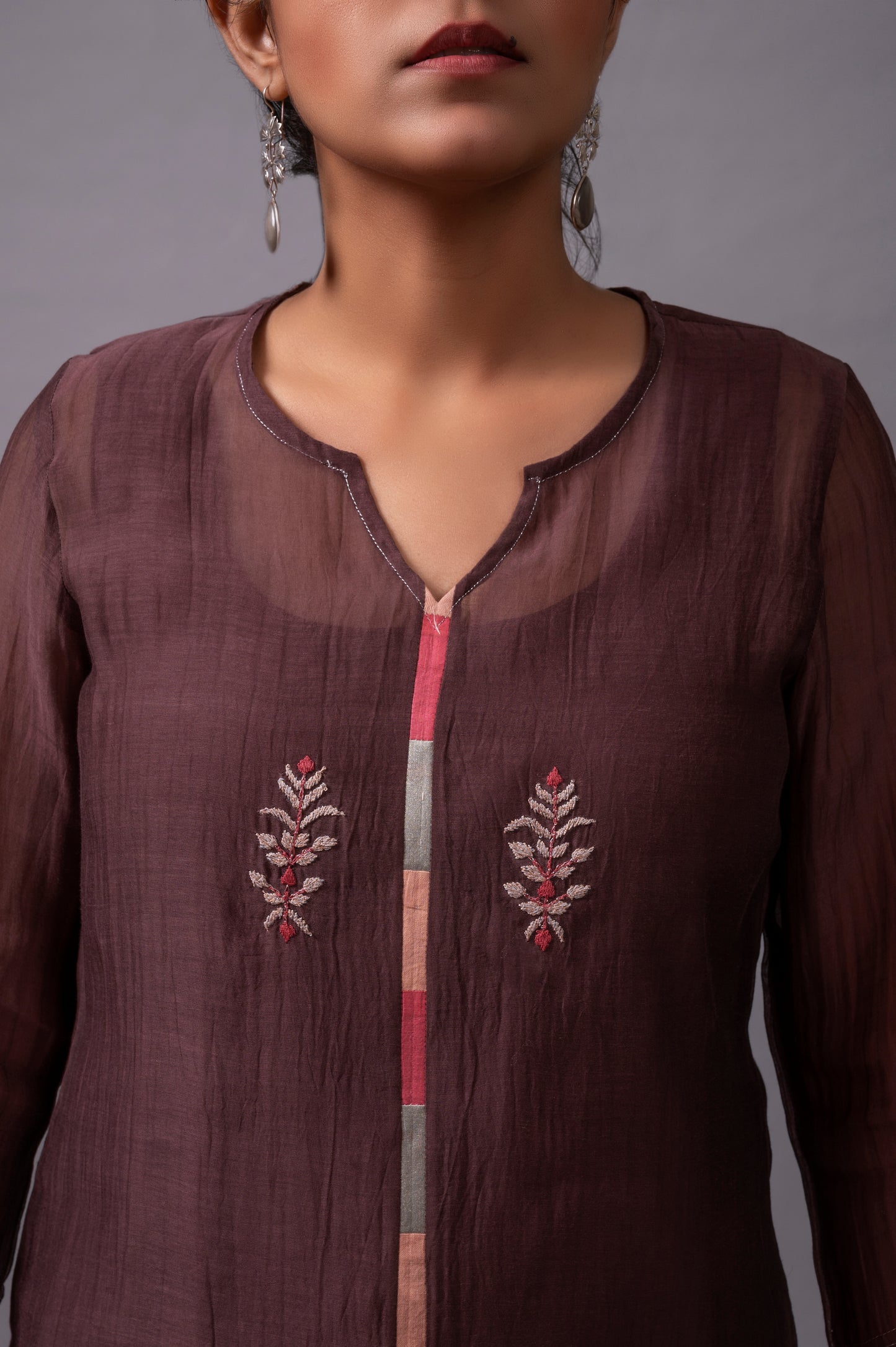 Brown Fine Chanderi Kurta