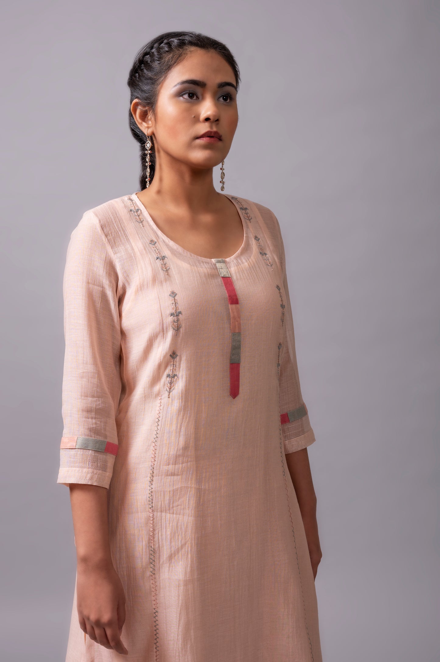 Peach Fine Chanderi Kurta