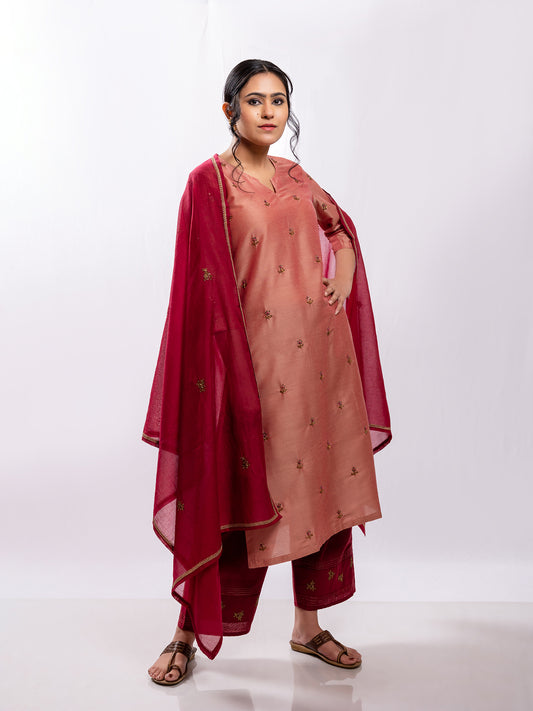 Wine Mul Chanderi Dupatta