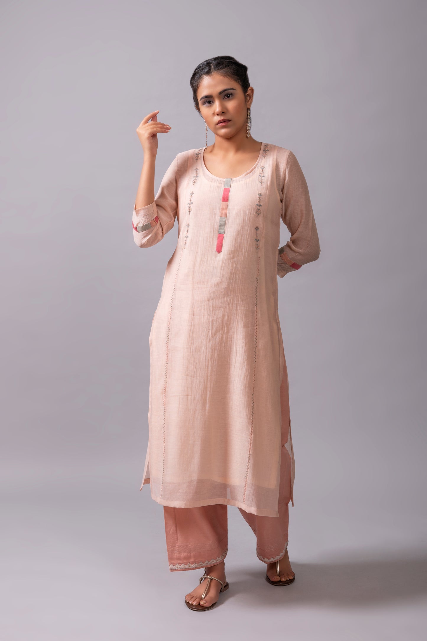 Peach Fine Chanderi Kurta