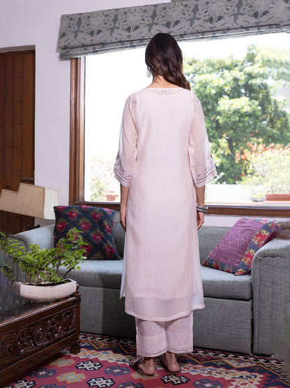 Off white mul chanderi  thread with sequence and bead work kurta set