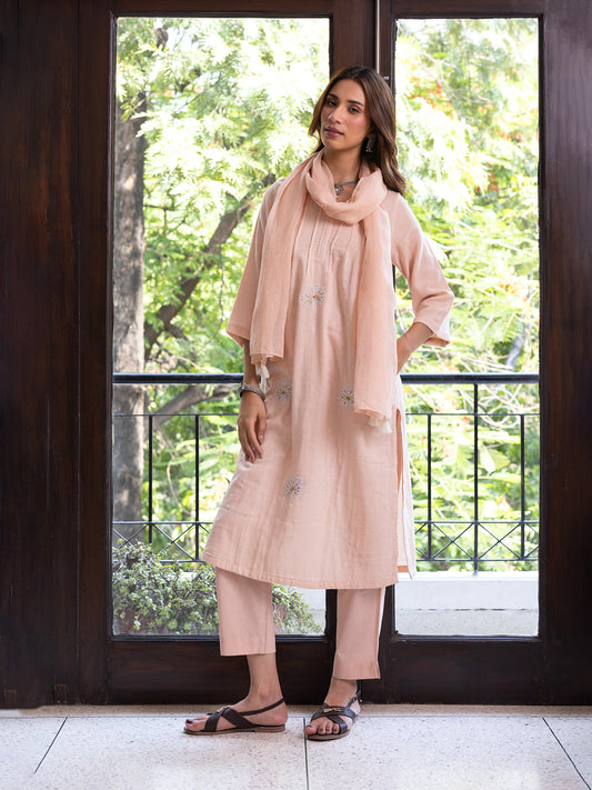 Peach cotton doriwork co-ord set