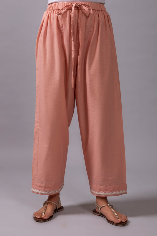 Peach Zardozi Cotton Pants