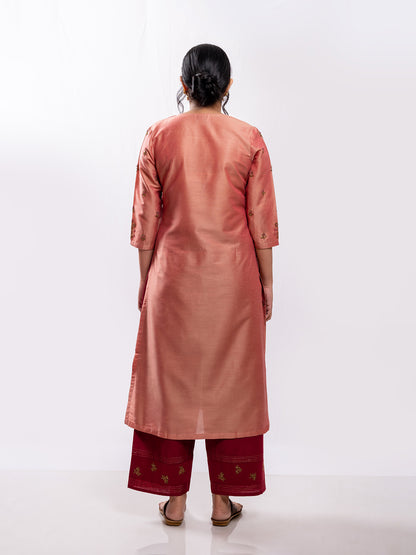 Old rose cotton silk aari hand embroidery kurta set