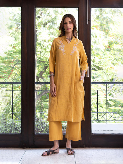 Turmeric yellow cotton doriwork kurta