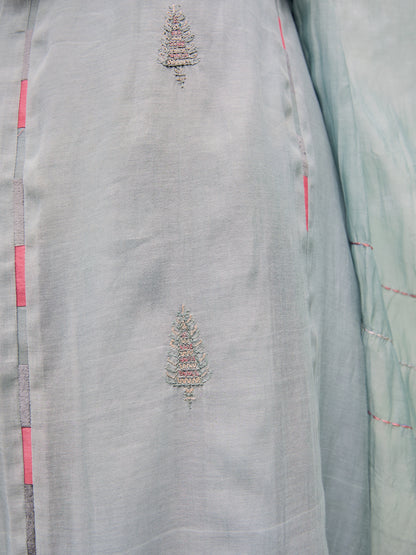 Sea Blue mul Chanderi Threadwork Dupatta