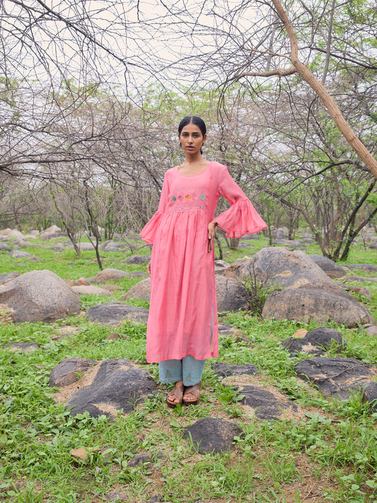 Coral mul chanderi cutwork kurta