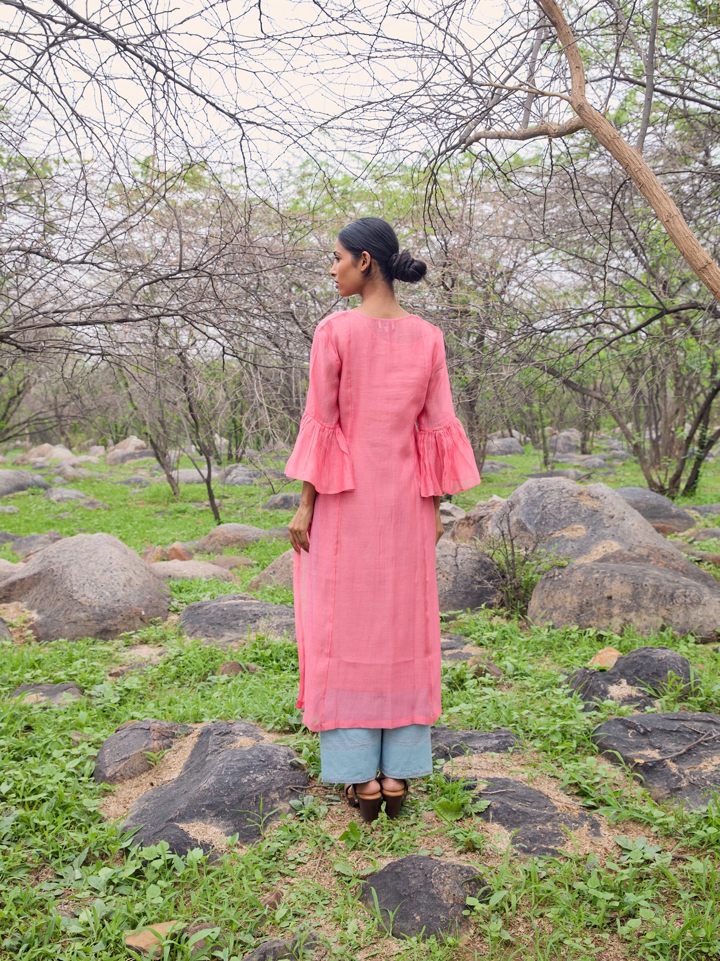 Coral mul chanderi cutwork kurta