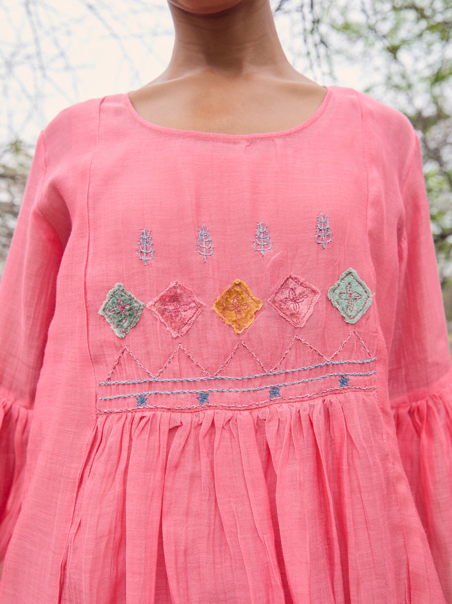 Coral mul chanderi cutwork kurta