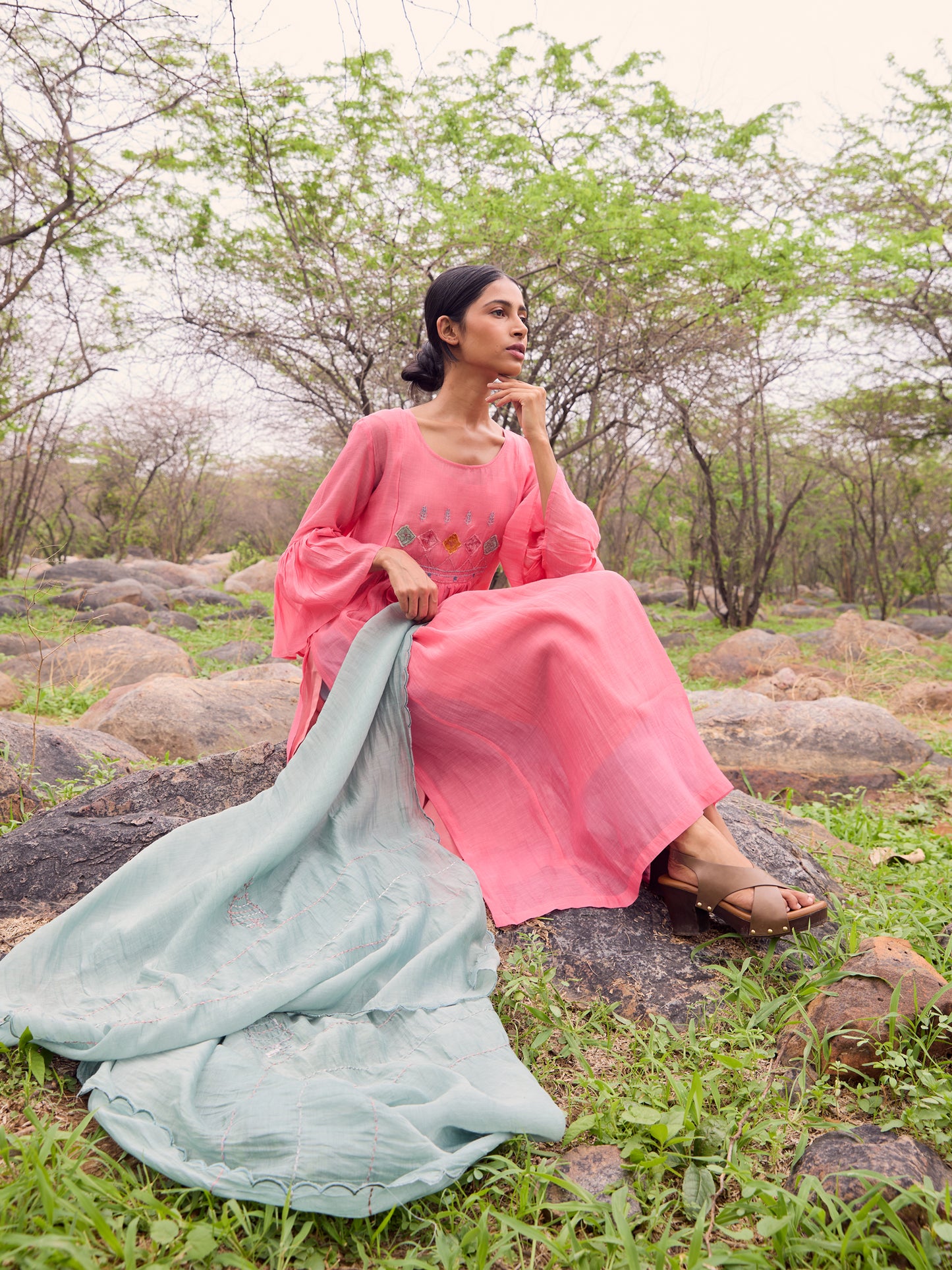 Coral mul chanderi cutwork kurta