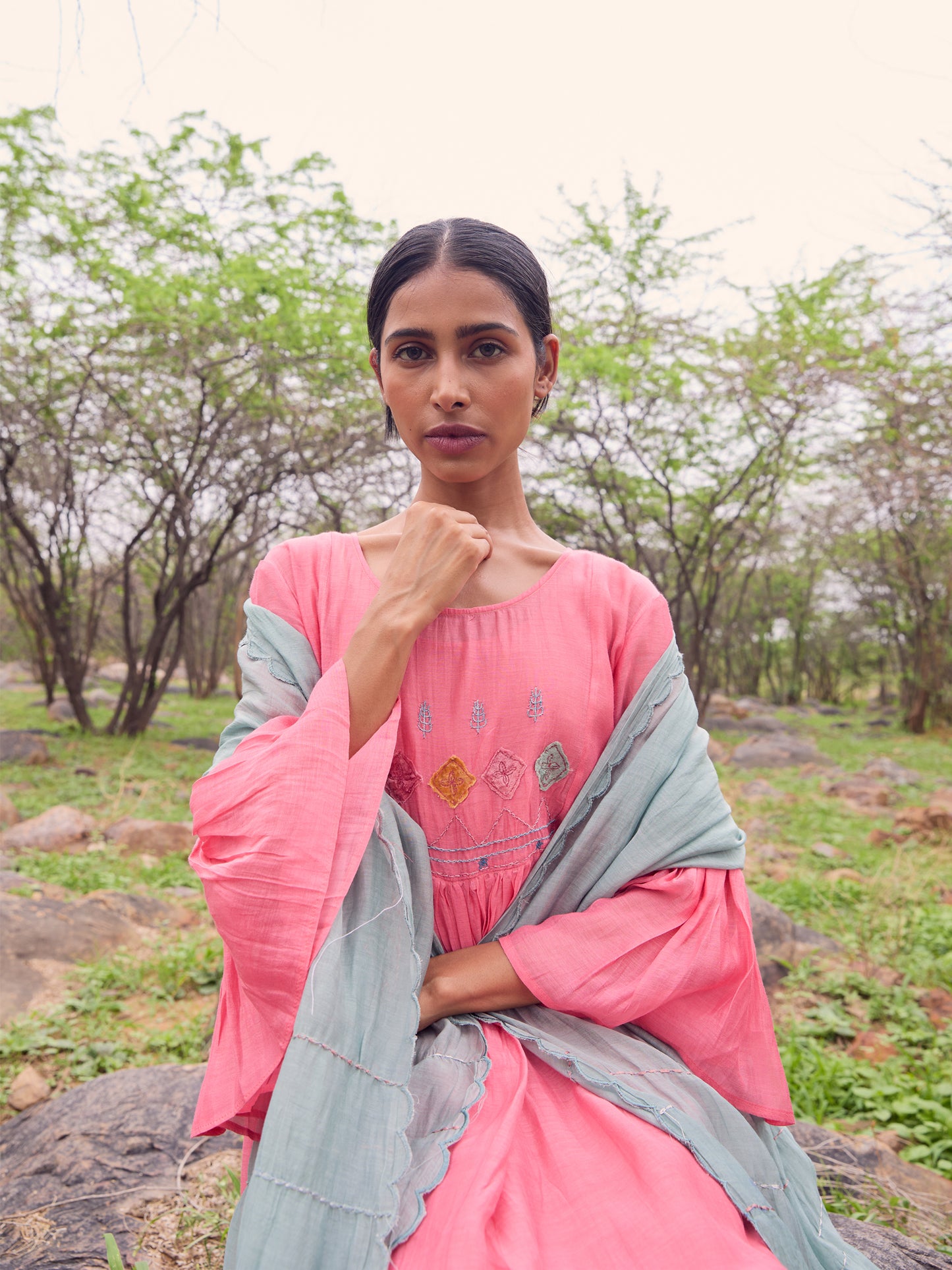 Coral mul chanderi cutwork kurta