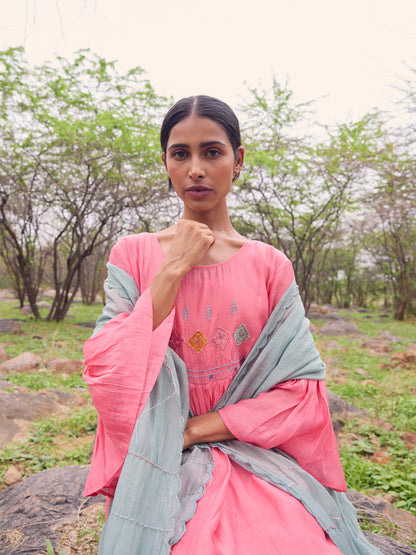 Coral mul chanderi cutwork kurta