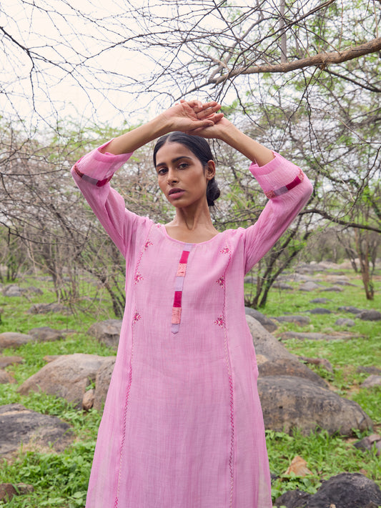 Lavender mul chanderi thread work kurta