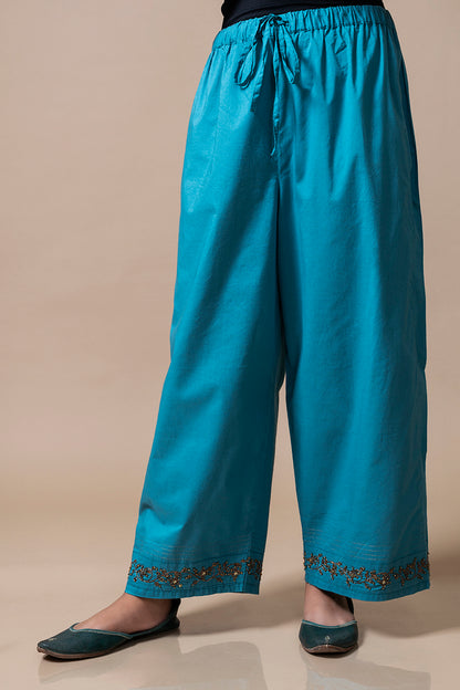 Teal Blue Zardozi Cotton Pants