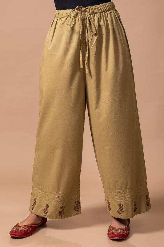 Antique Gold Zardozi Cotton Pants