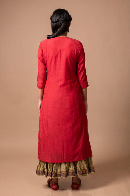 Red Cotton Silk Kurta Set