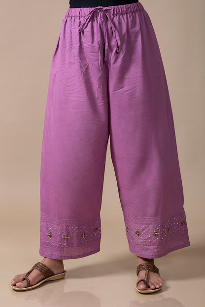 Dark Purple Zardozi Cotton Pants