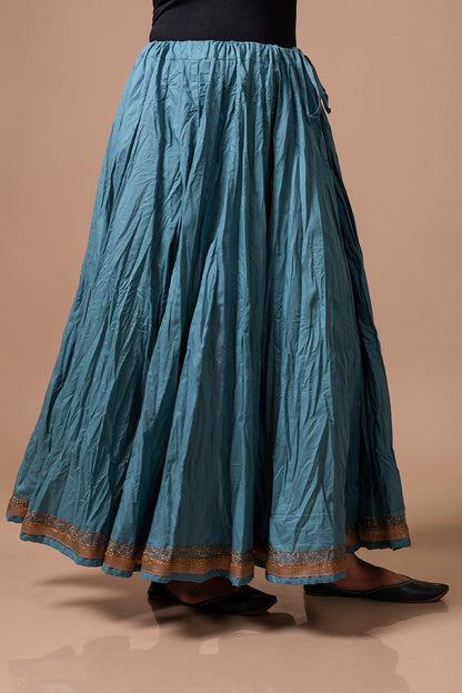 Teal Blue Cotton Flared Skirt