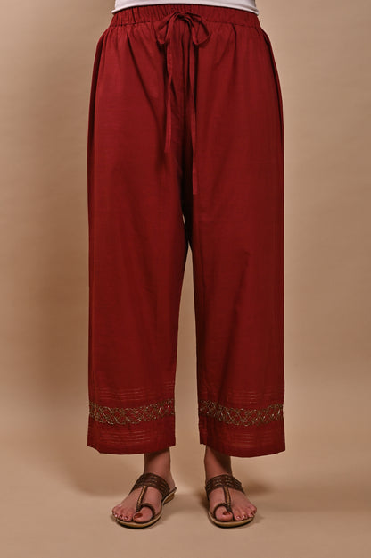 Red Zardozi Cotton Pants
