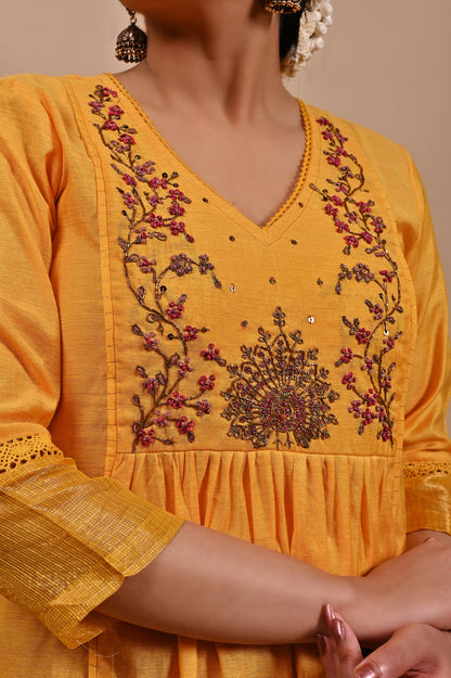 Yellow Handloom Silk Kurta Set